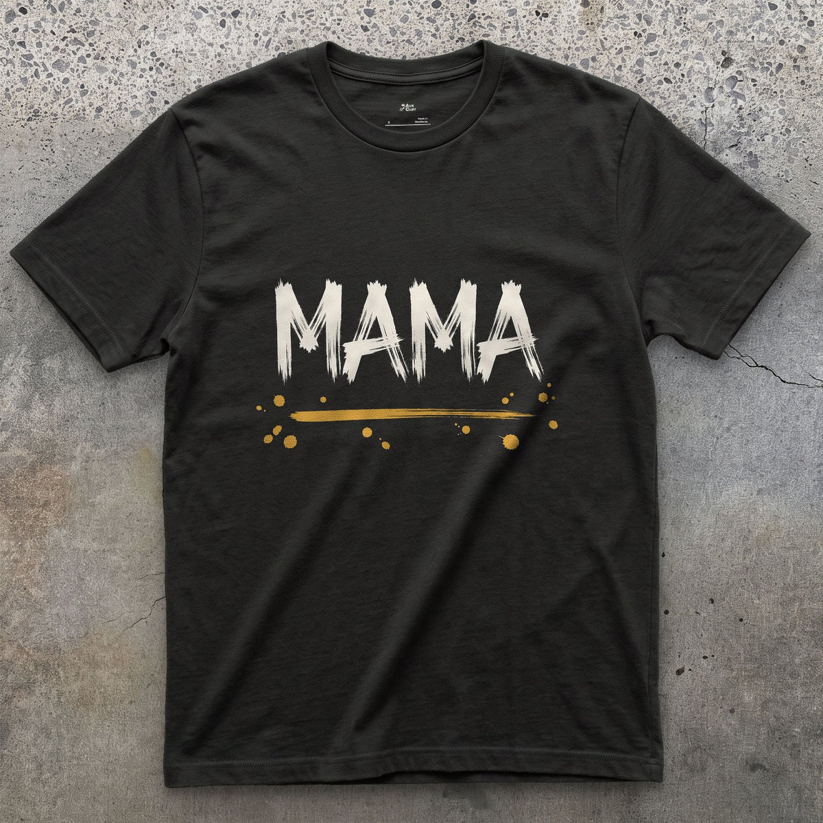 Mama design on a Black Gildan Softstyle t-shirt