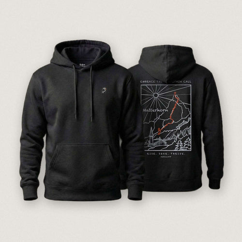 AukCliff Matterhorn hoodie in Black, ridgeline line art across the back