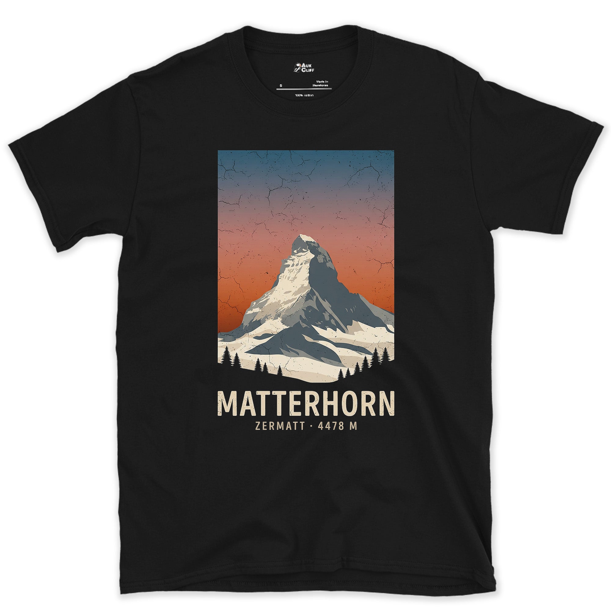 Matterhorn Rises 4478 Metres Above Zermatt design on a Black Gildan Softstyle t-shirt