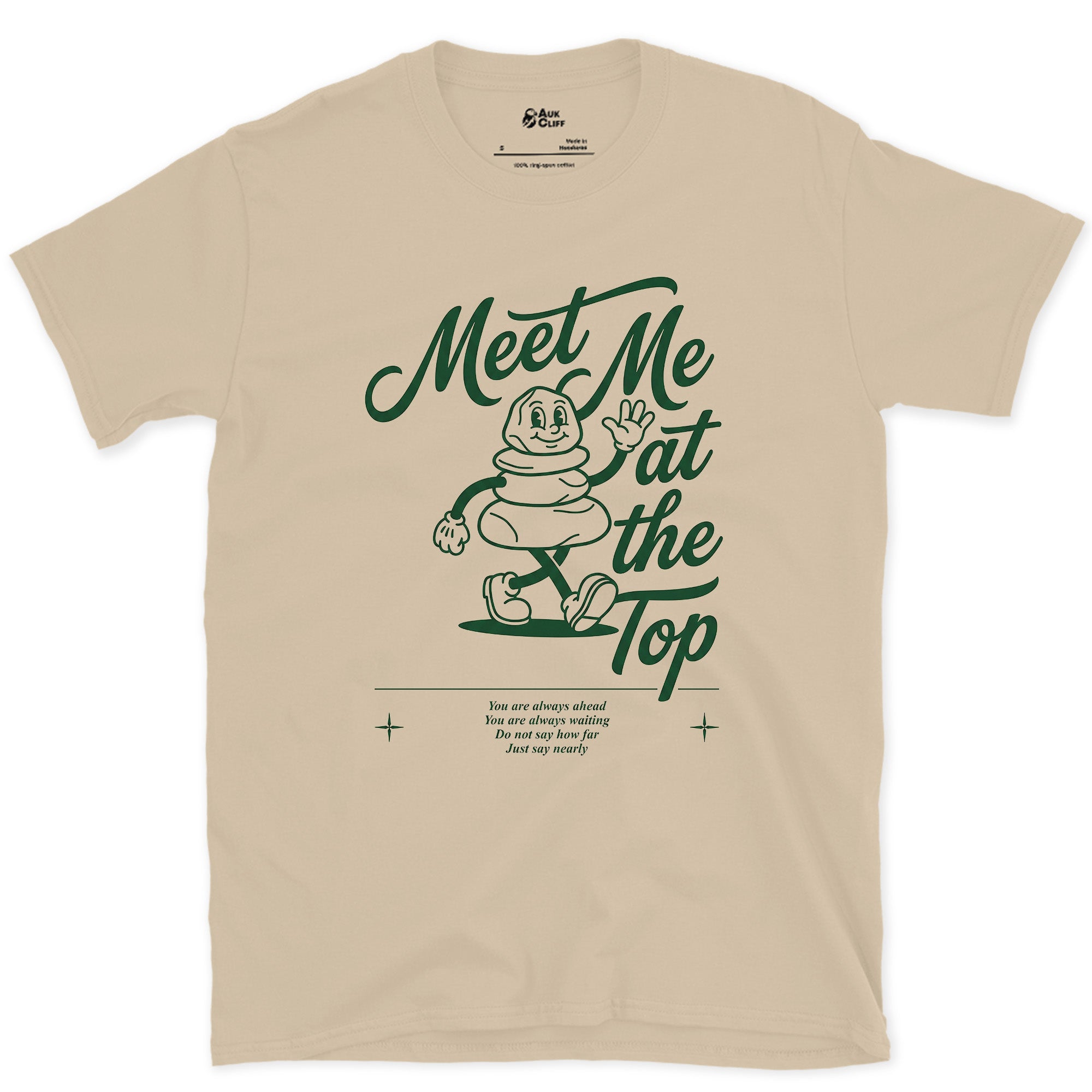 Meet Me at the Summit, Cairn Mascot design on a Sand Gildan Softstyle t-shirt