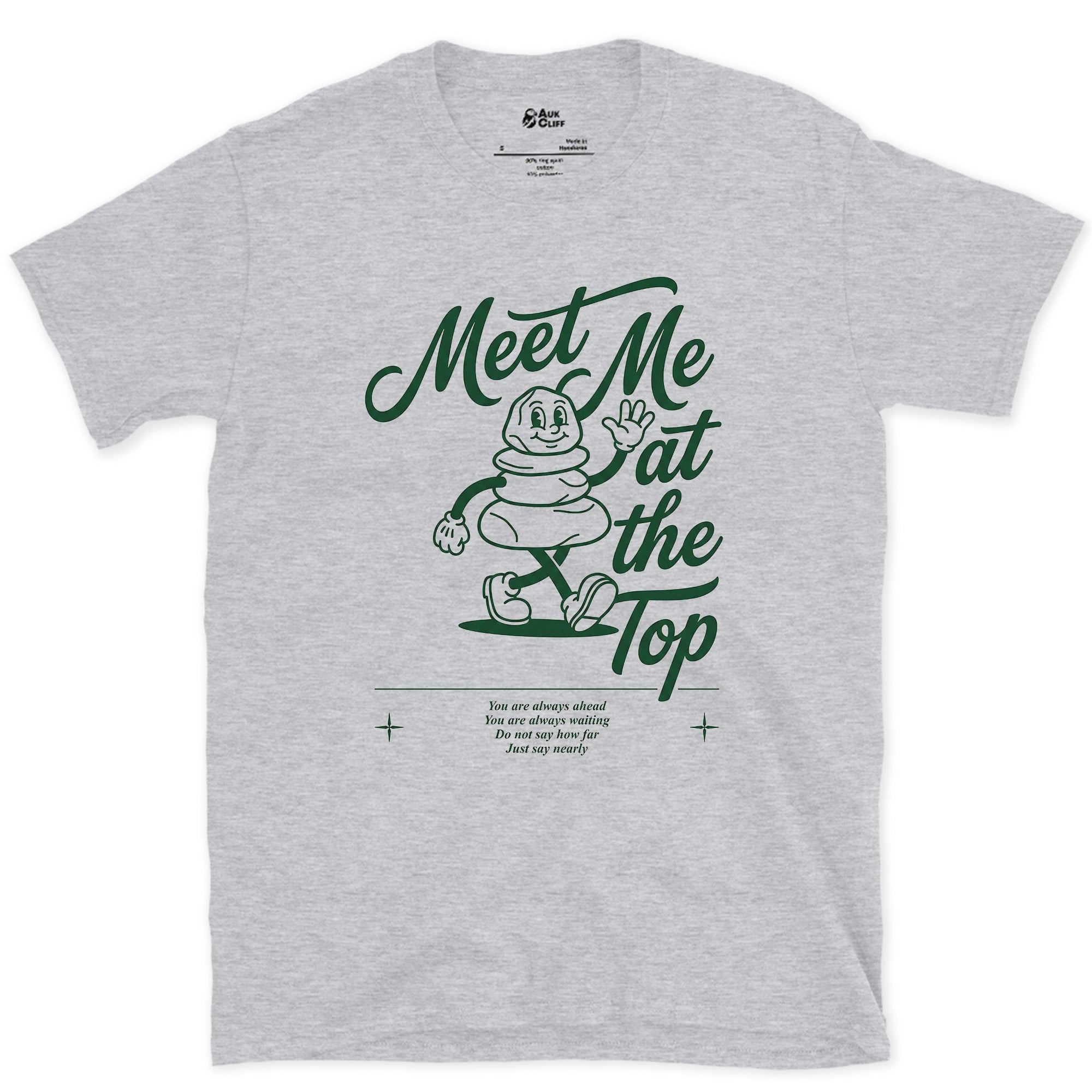 Meet Me at the Summit, Cairn Mascot design on a Sport Grey Gildan Softstyle t-shirt
