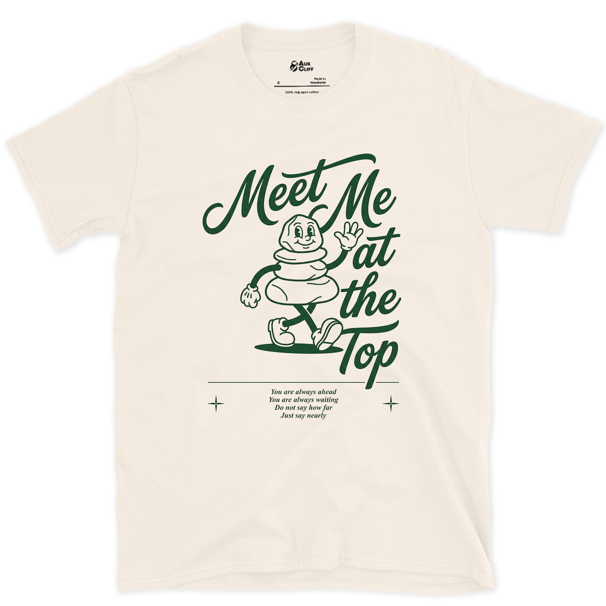 Meet Me at the Summit, Cairn Mascot design on a Natural Gildan Softstyle t-shirt