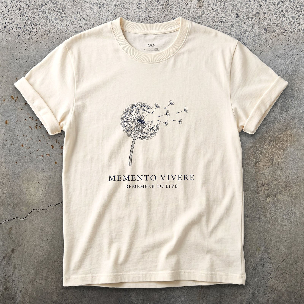 Memento Vivere, Remember to Live design on a Natural Gildan Softstyle t-shirt