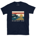 Midnight Sun, Arctic Glacier Icebergs design on a Navy Gildan Softstyle t-shirt