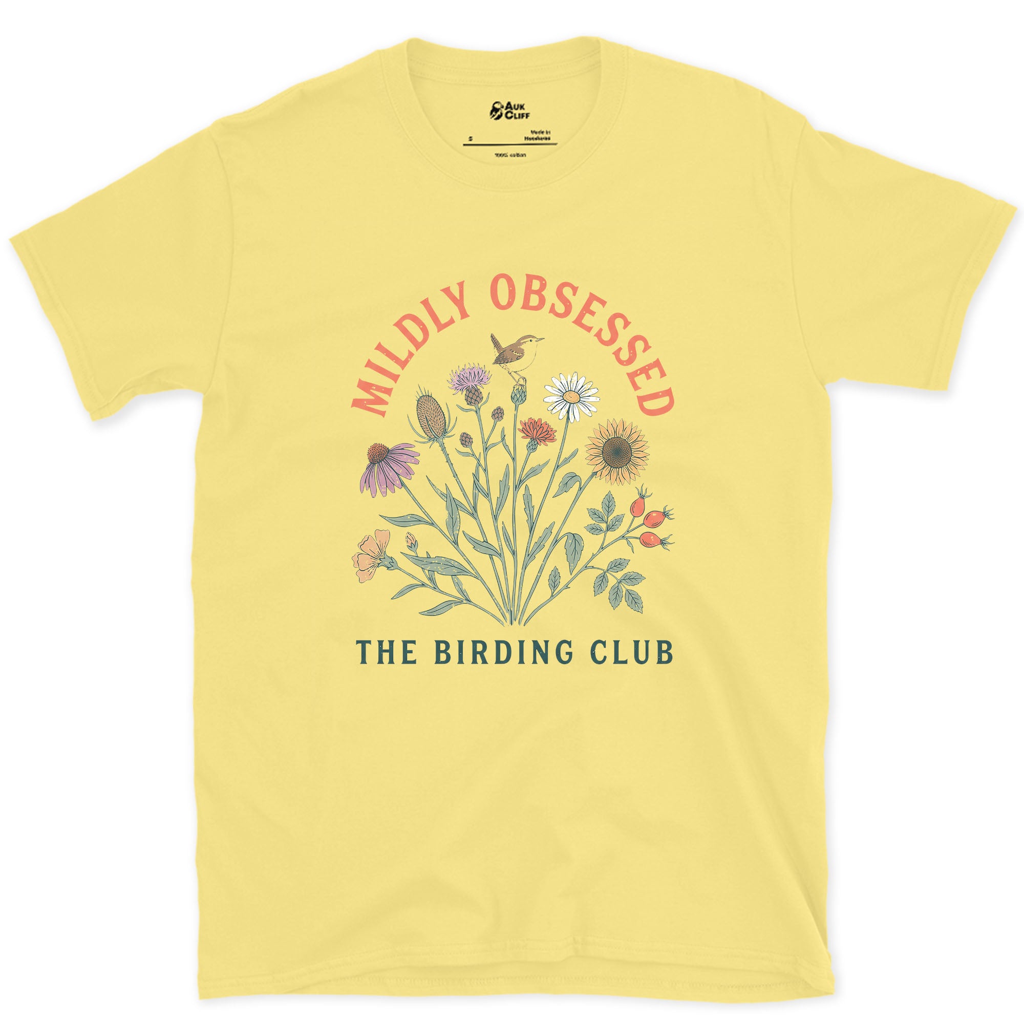 Mildly Obsessed, The Birding Club design on a Cornsilk Gildan Softstyle t-shirt