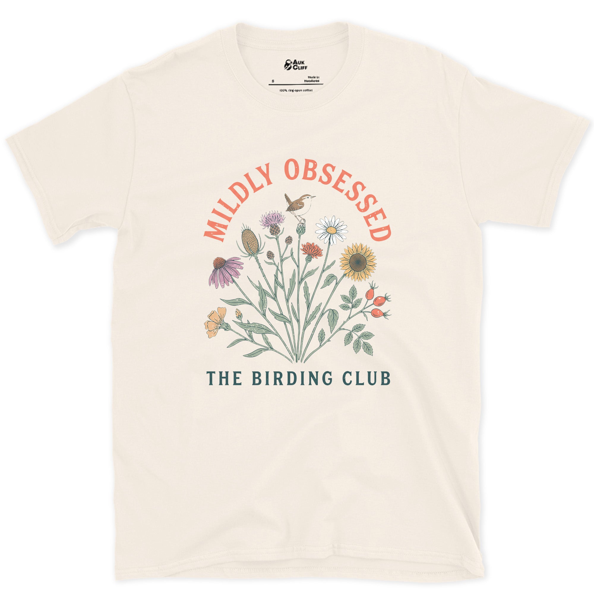 Mildly Obsessed, The Birding Club design on a Natural Gildan Softstyle t-shirt