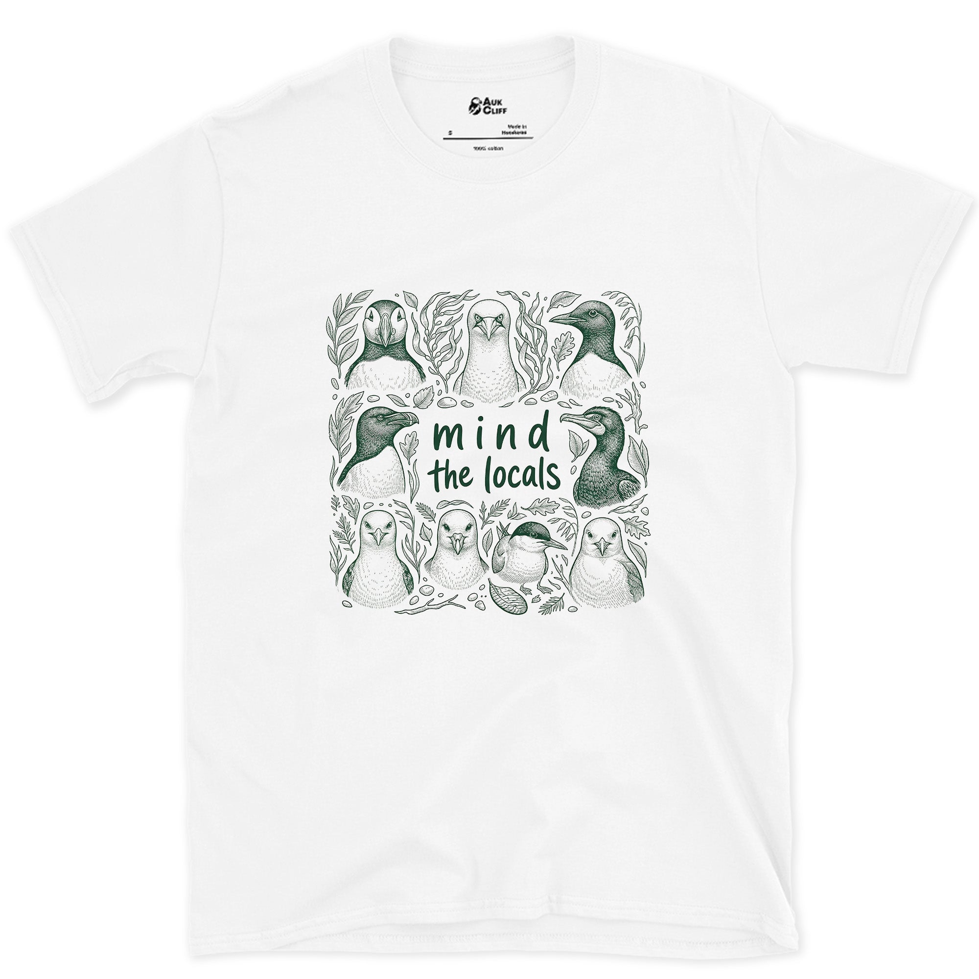 Mind the Locals, Seabird Lineup design on a White Gildan Softstyle t-shirt