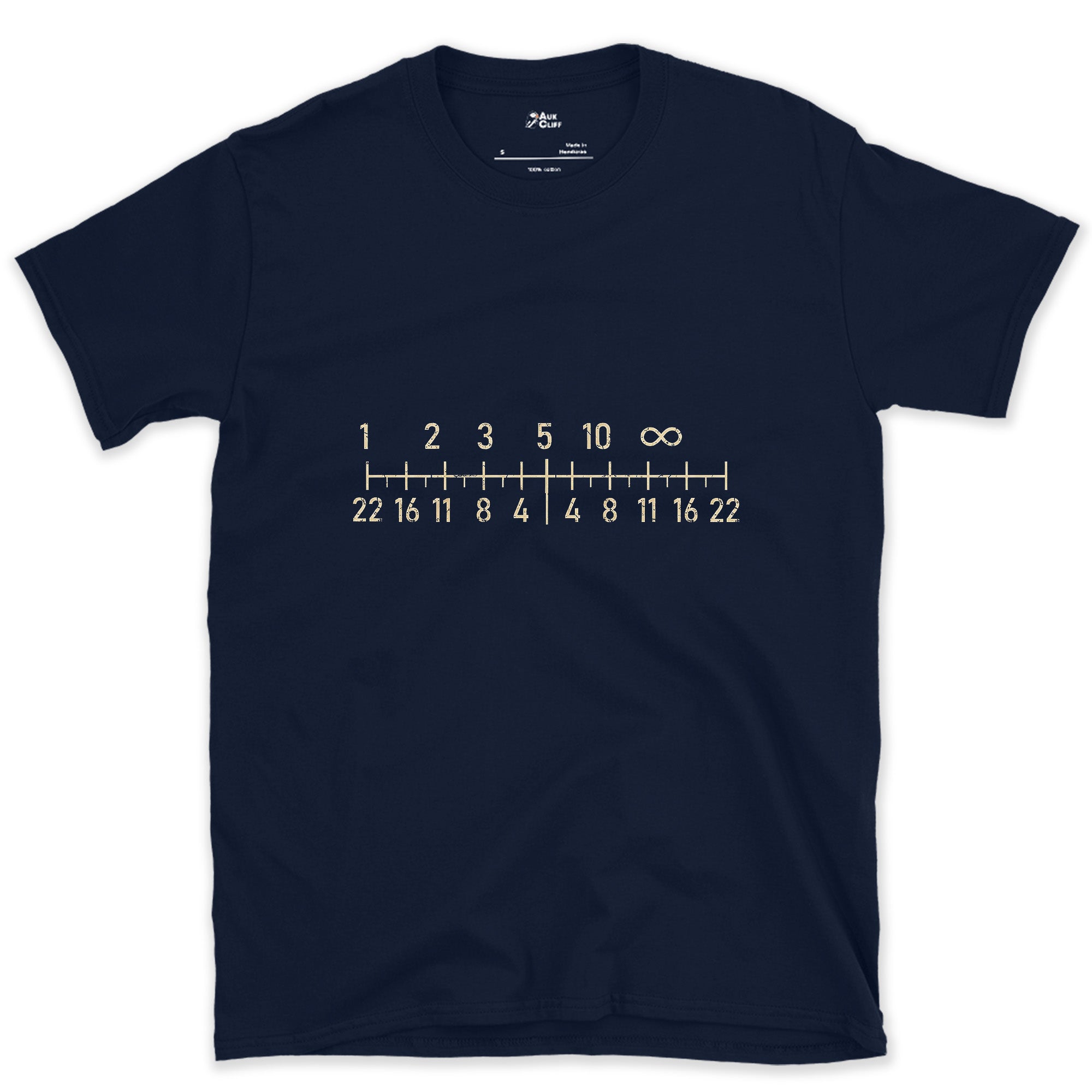 Old Lens Engineering Doubled the Same Numbers design on a Navy Gildan Softstyle t-shirt