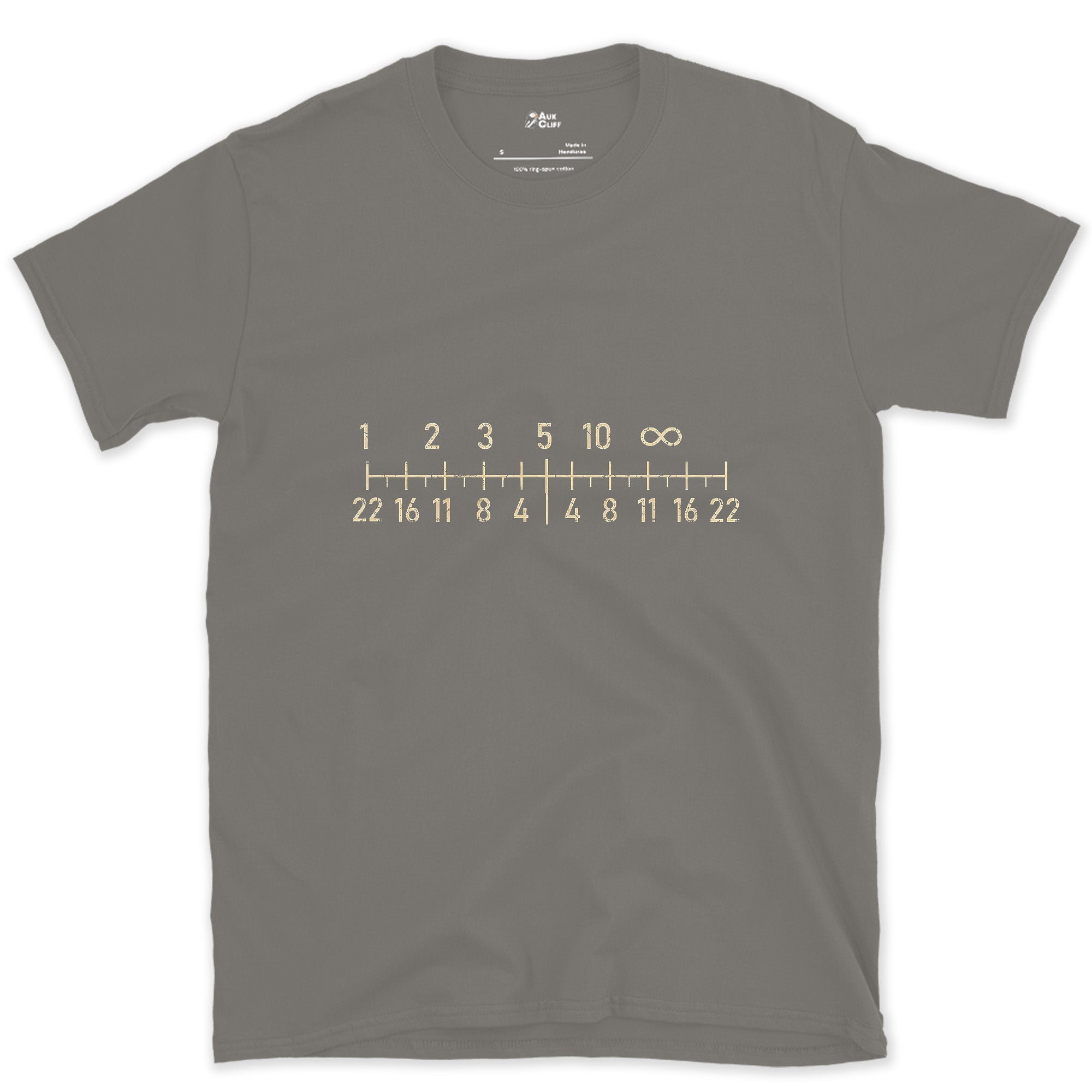 Old Lens Engineering Doubled the Same Numbers design on a Charcoal Gildan Softstyle t-shirt