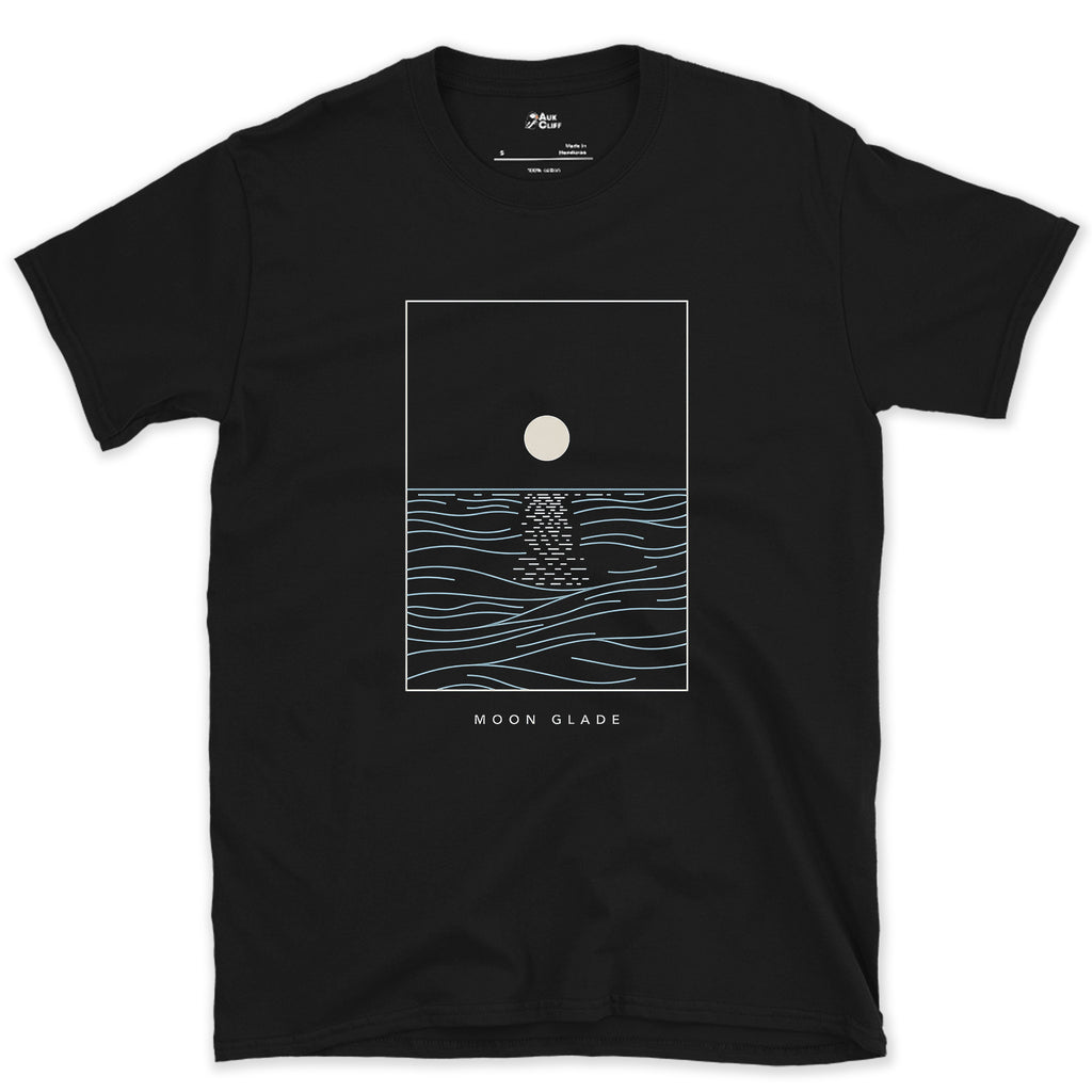 Moon Glade, Light Broken on the Water design on a Black Gildan Softstyle t-shirt