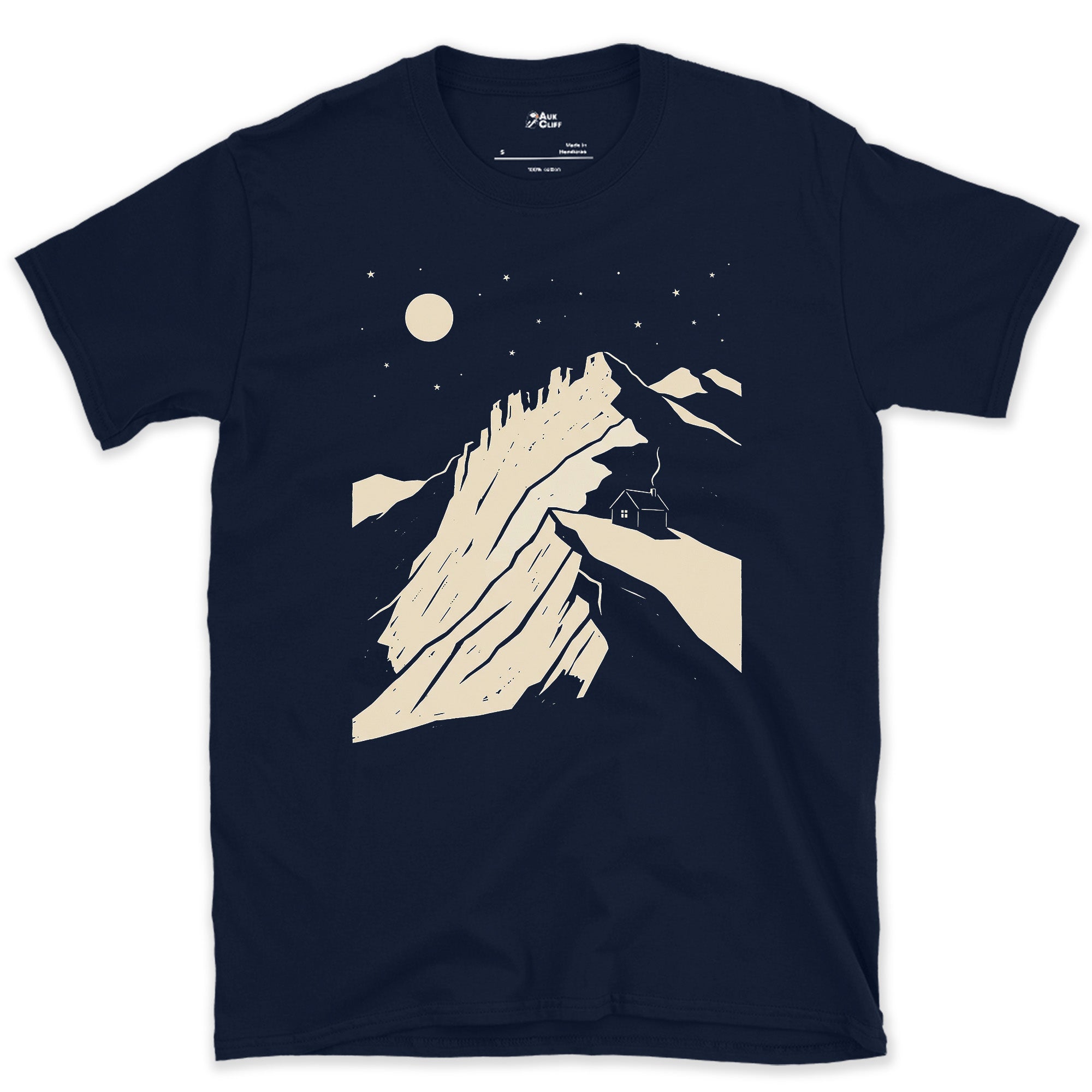 The Moon Comes Up Behind the Ridge design on a Navy Gildan Softstyle t-shirt