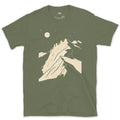 The Moon Comes Up Behind the Ridge design on a Military Green Gildan Softstyle t-shirt