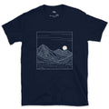 Peaks Stacked Under a Rising Moon design on a Navy Gildan Softstyle t-shirt
