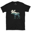 Moose Wearing the Whole Mountain design on a Black Gildan Softstyle t-shirt