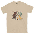 Guitar by the Fire, Cactus Instead of Pines design on a Sand Gildan Softstyle t-shirt