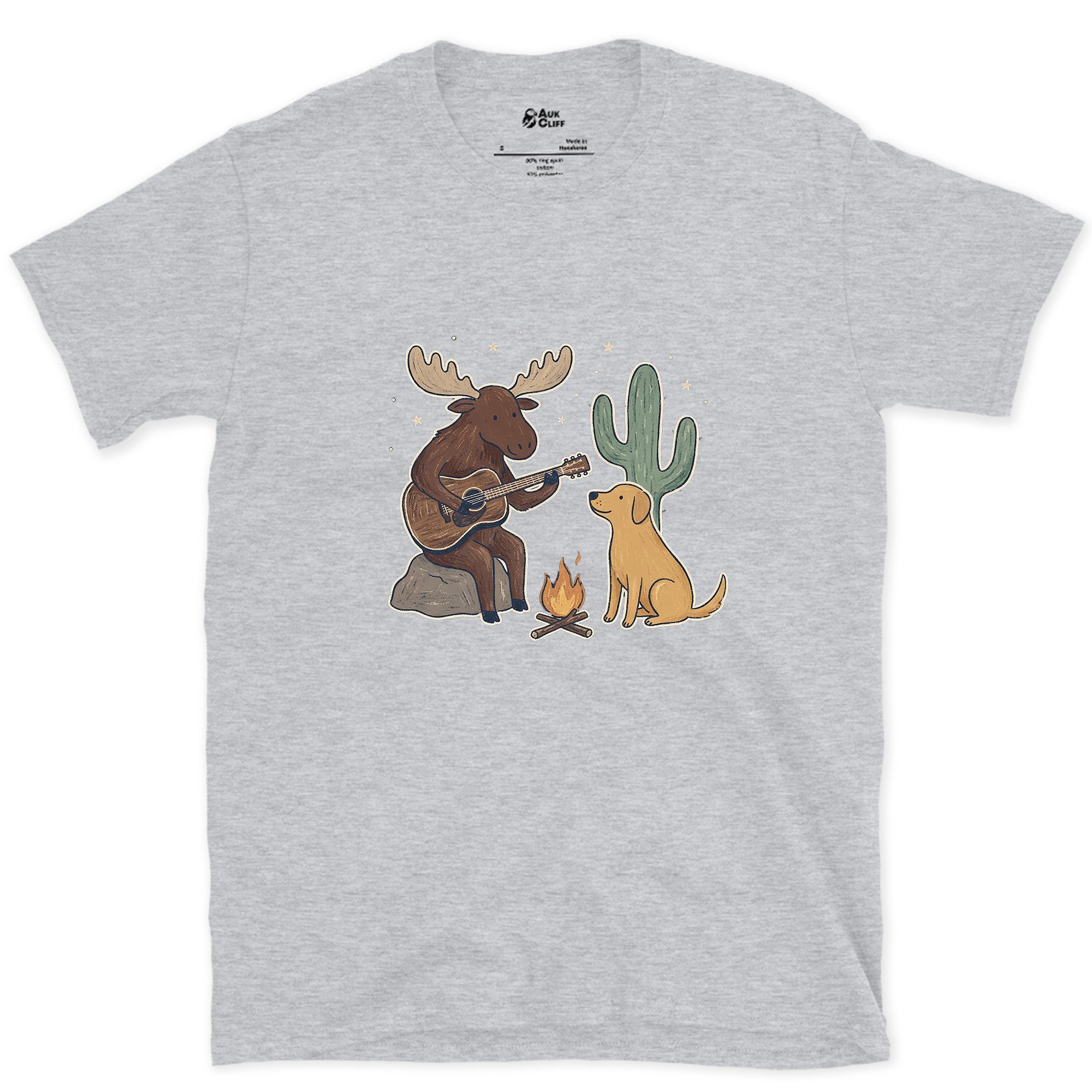 Guitar by the Fire, Cactus Instead of Pines design on a Sport Grey Gildan Softstyle t-shirt