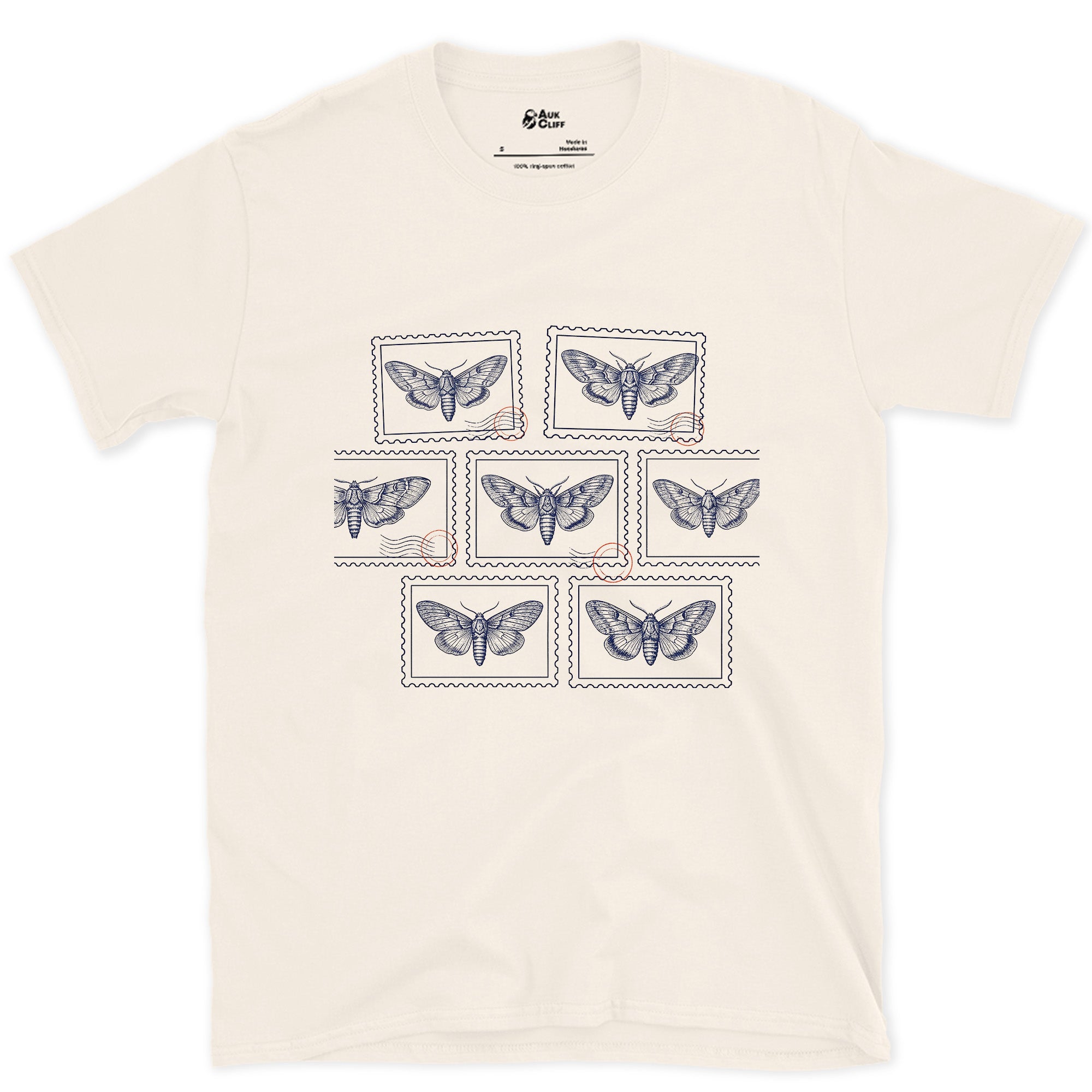 Seven Wild Moths, None of Them Named design on a Natural Gildan Softstyle t-shirt