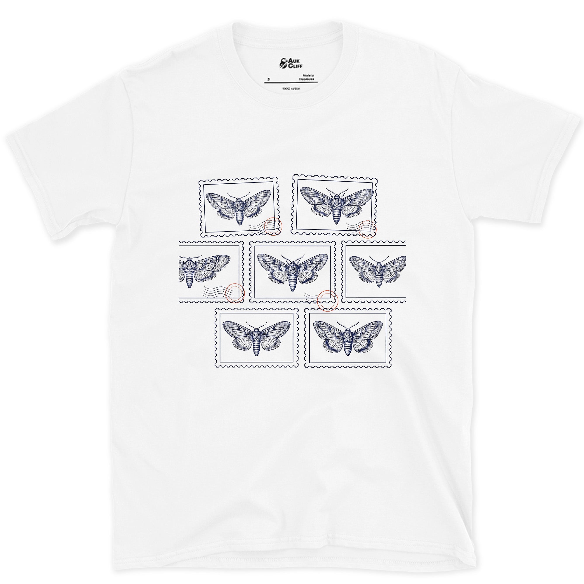 Seven Wild Moths, None of Them Named design on a White Gildan Softstyle t-shirt