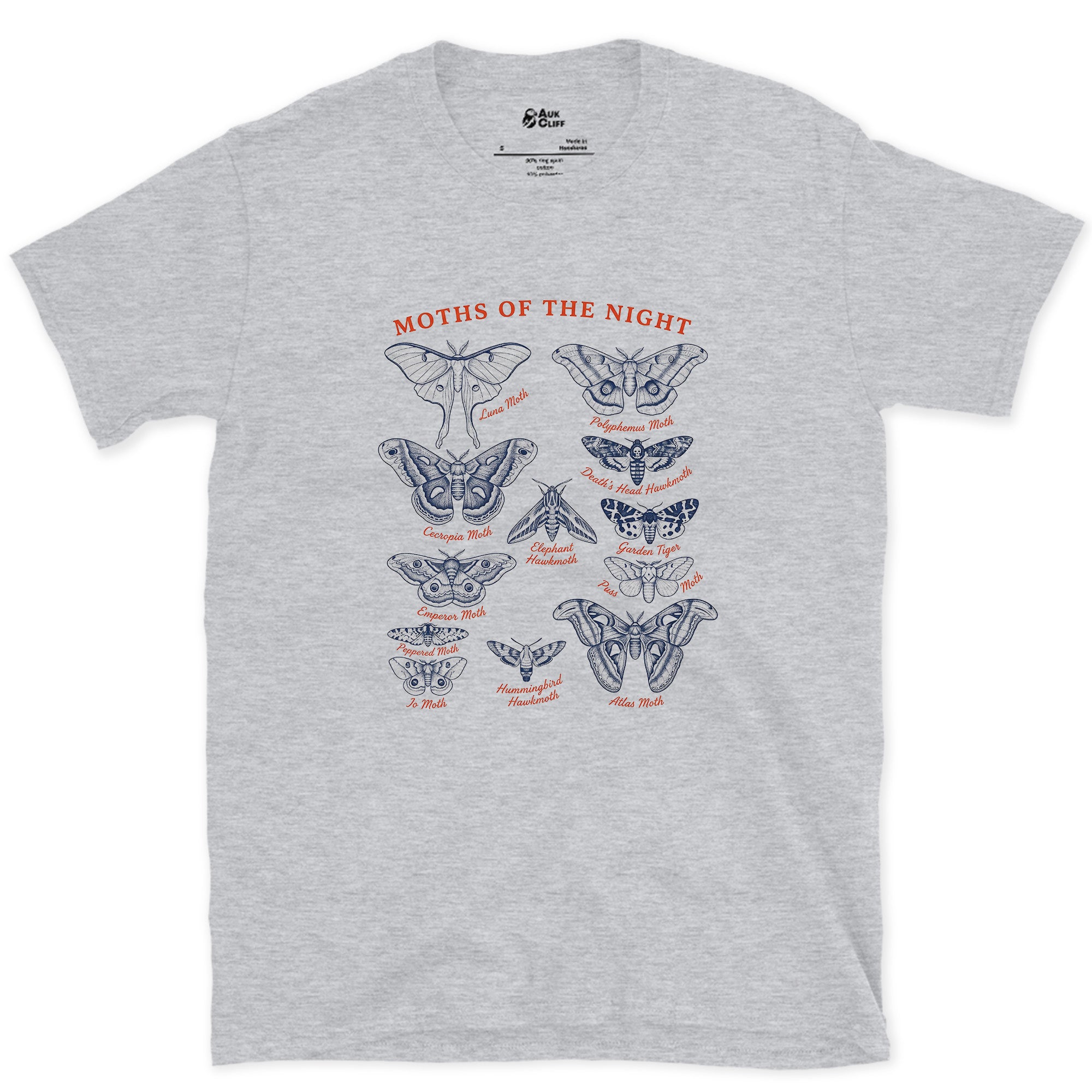 Moths of the Night, a Field Guide design on a Sport Grey Gildan Softstyle t-shirt