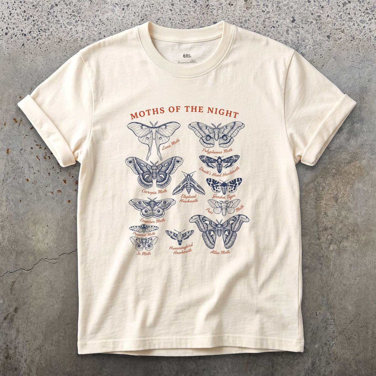 Moths of the Night, a Field Guide design on a Natural Gildan Softstyle t-shirt