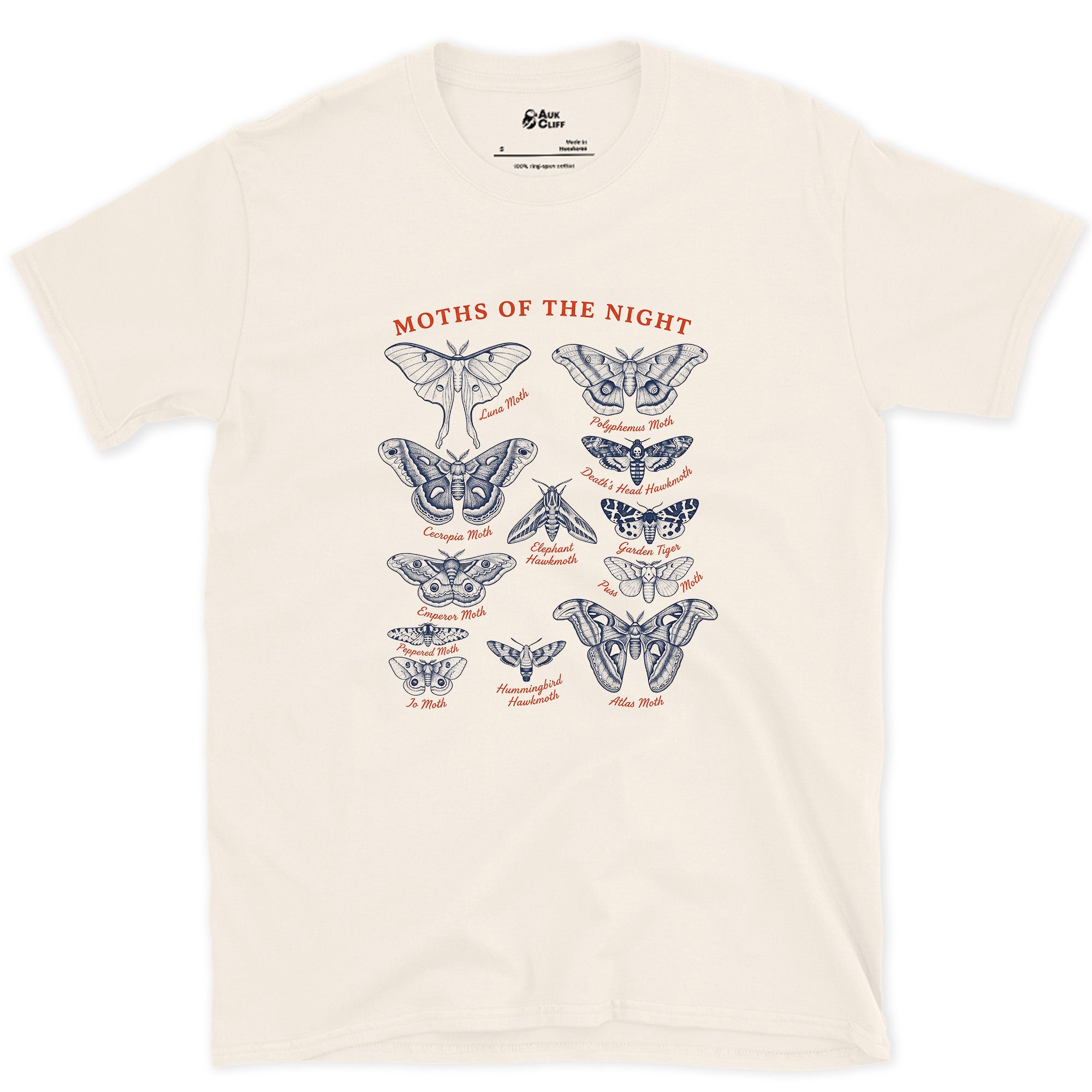 Moths of the Night, a Field Guide design on a Natural Gildan Softstyle t-shirt