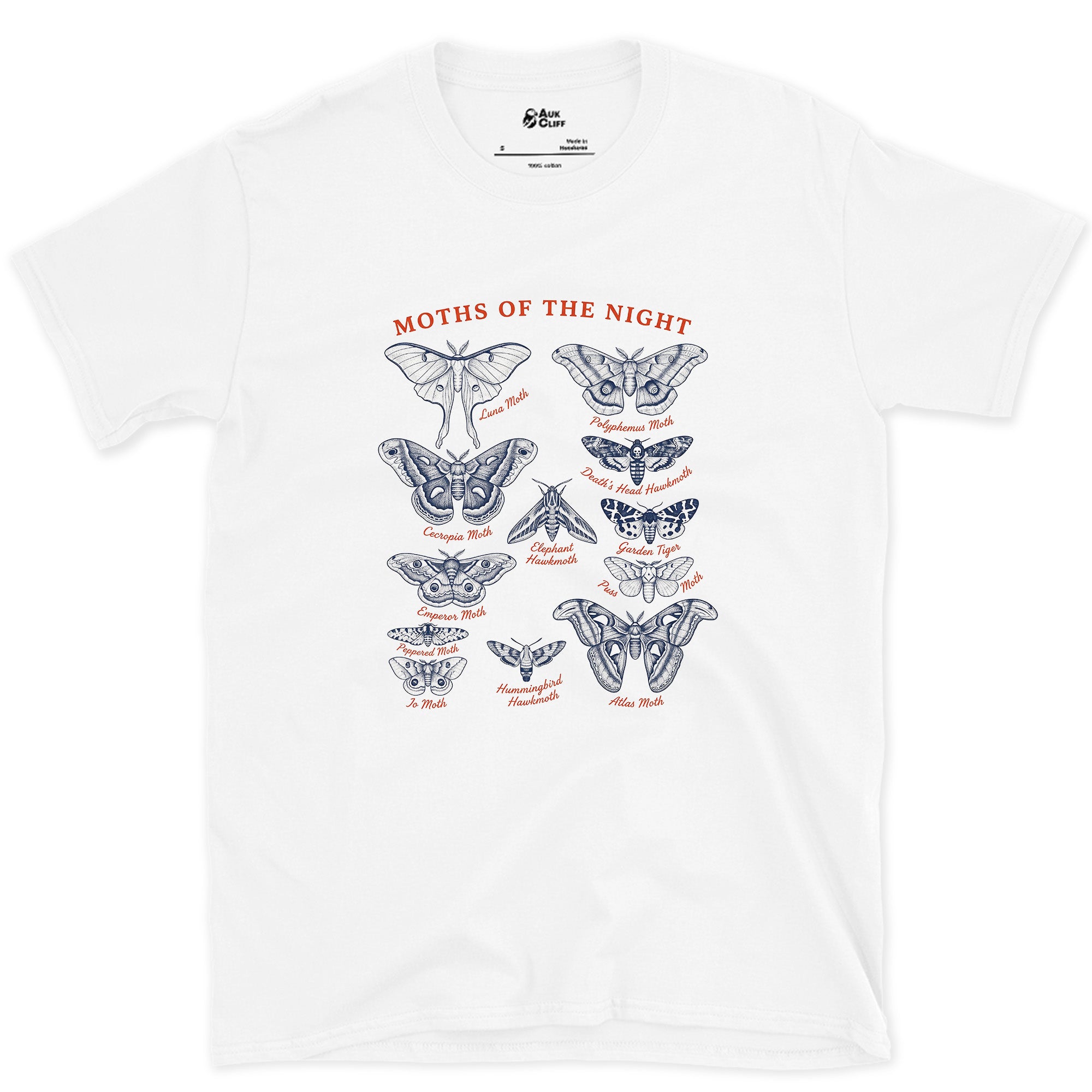 Moths of the Night, a Field Guide design on a White Gildan Softstyle t-shirt
