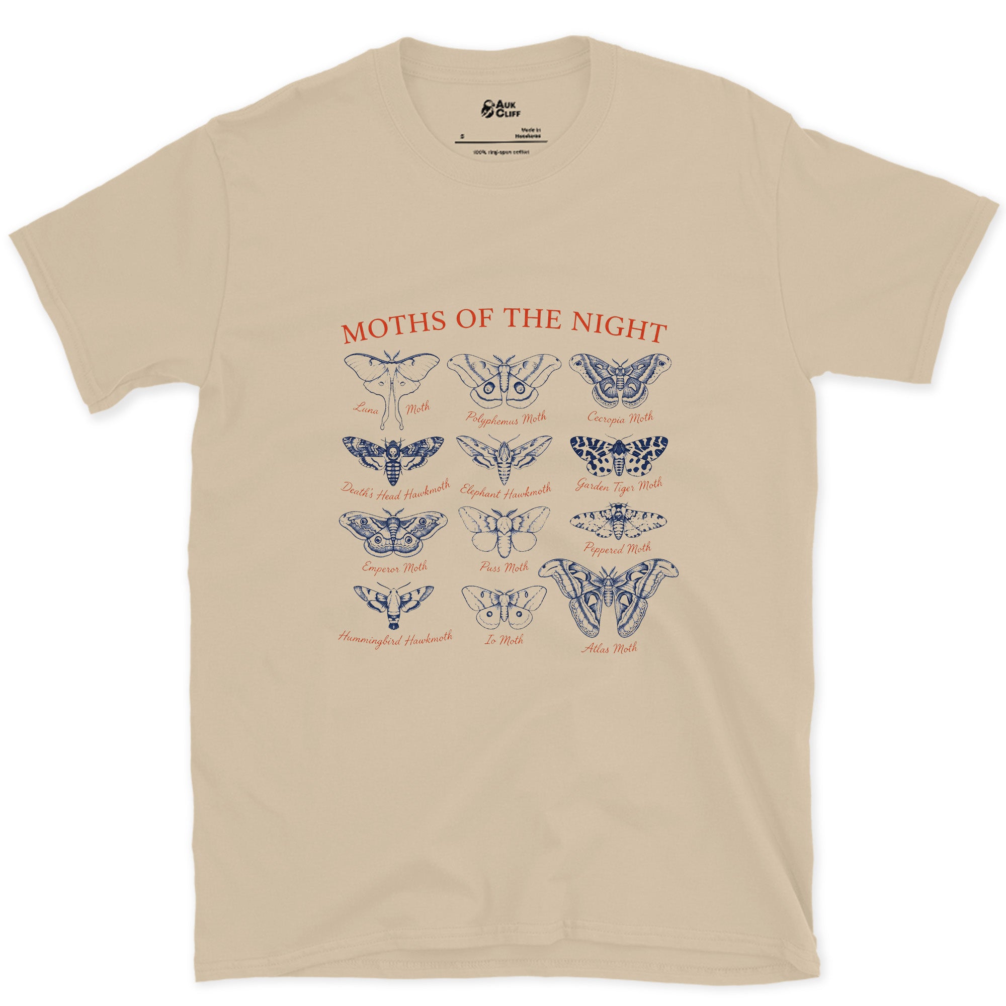 Twelve Moths of the Night, a Field Guide Plate design on a Sand Gildan Softstyle t-shirt