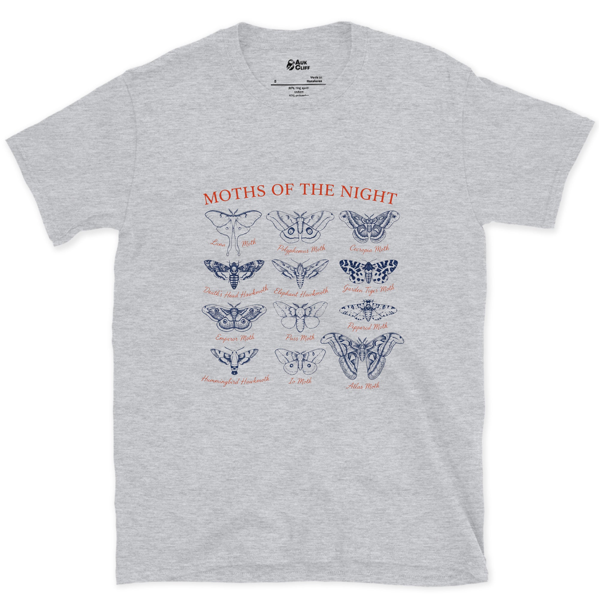 Twelve Moths of the Night, a Field Guide Plate design on a Sport Grey Gildan Softstyle t-shirt