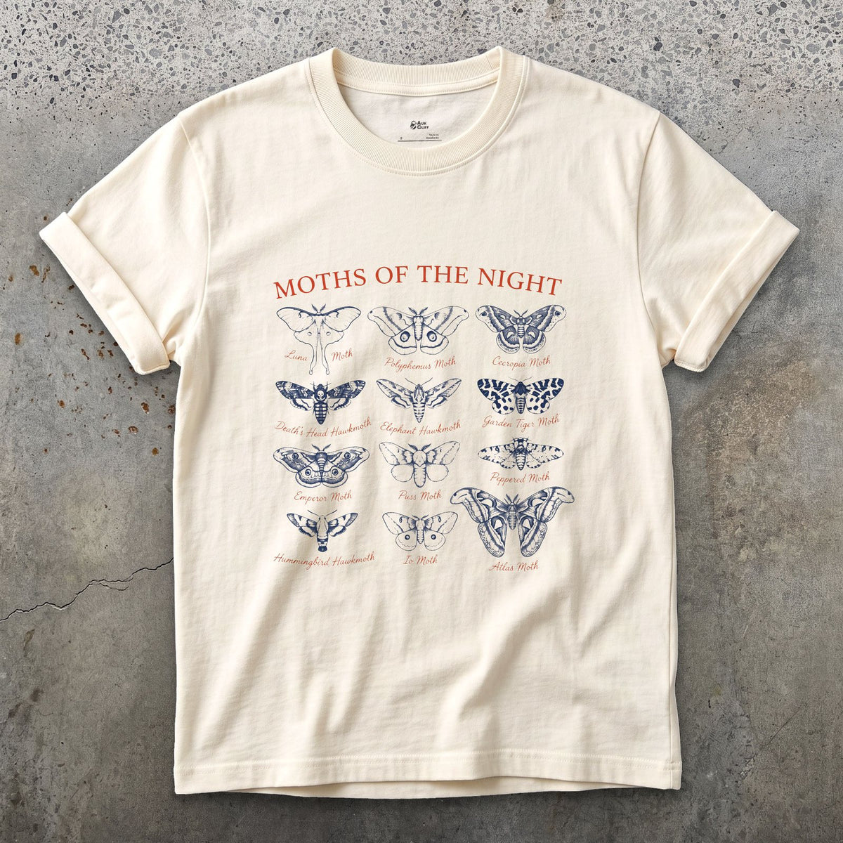 Twelve Moths of the Night, a Field Guide Plate design on a Natural Gildan Softstyle t-shirt