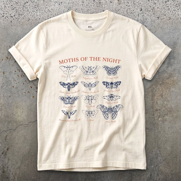Twelve Moths of the Night, a Field Guide Plate design on a Natural Gildan Softstyle t-shirt