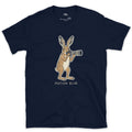 Motion Blur, Hare Faster Than the Shutter design on a Navy Gildan Softstyle t-shirt