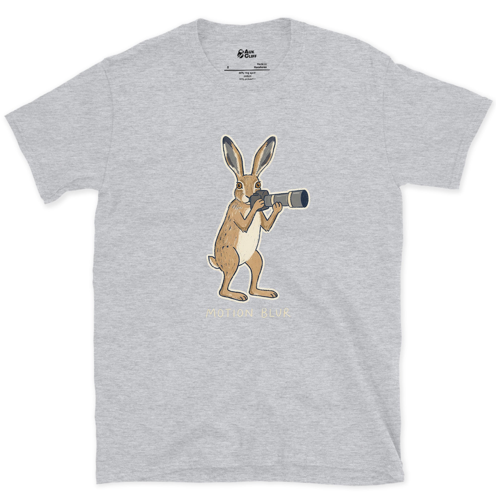 Motion Blur, Hare Faster Than the Shutter design on a Sport Grey Gildan Softstyle t-shirt