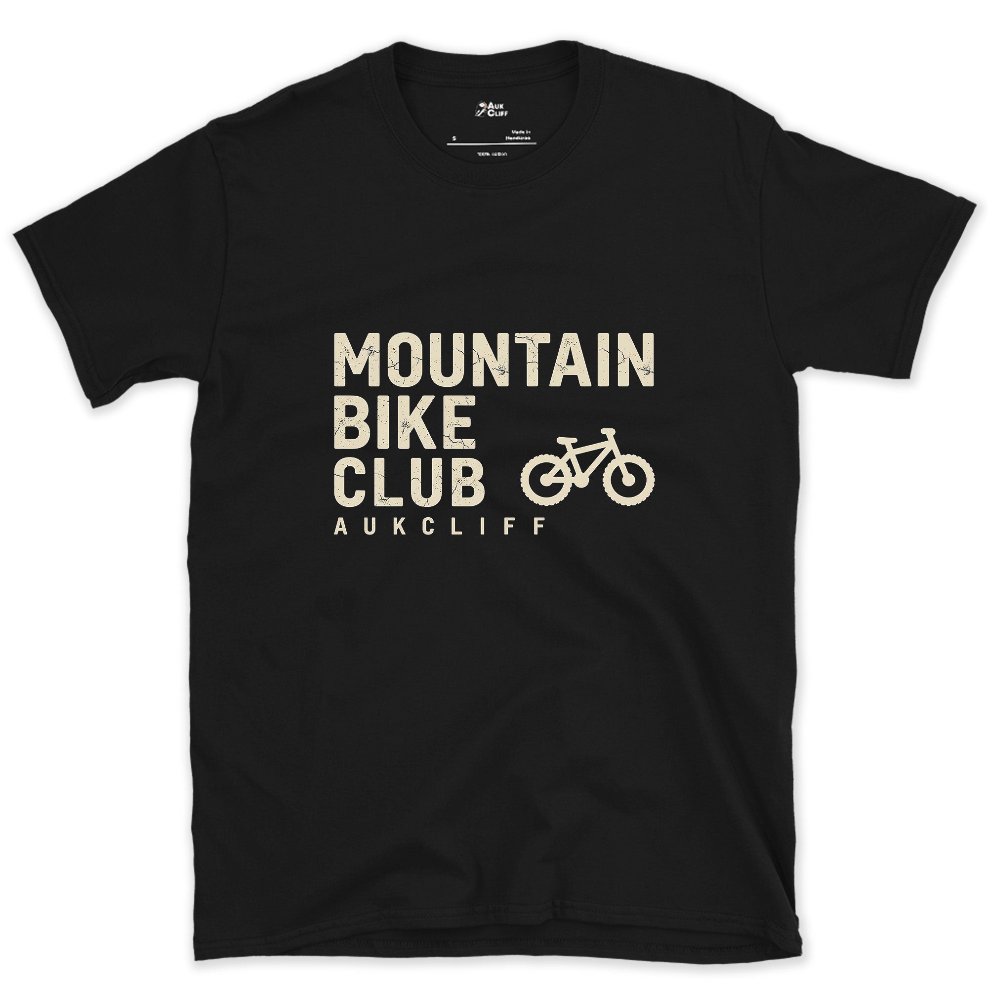 Mountain Bike Club Rides Over Driving design on a Black Gildan Softstyle t-shirt
