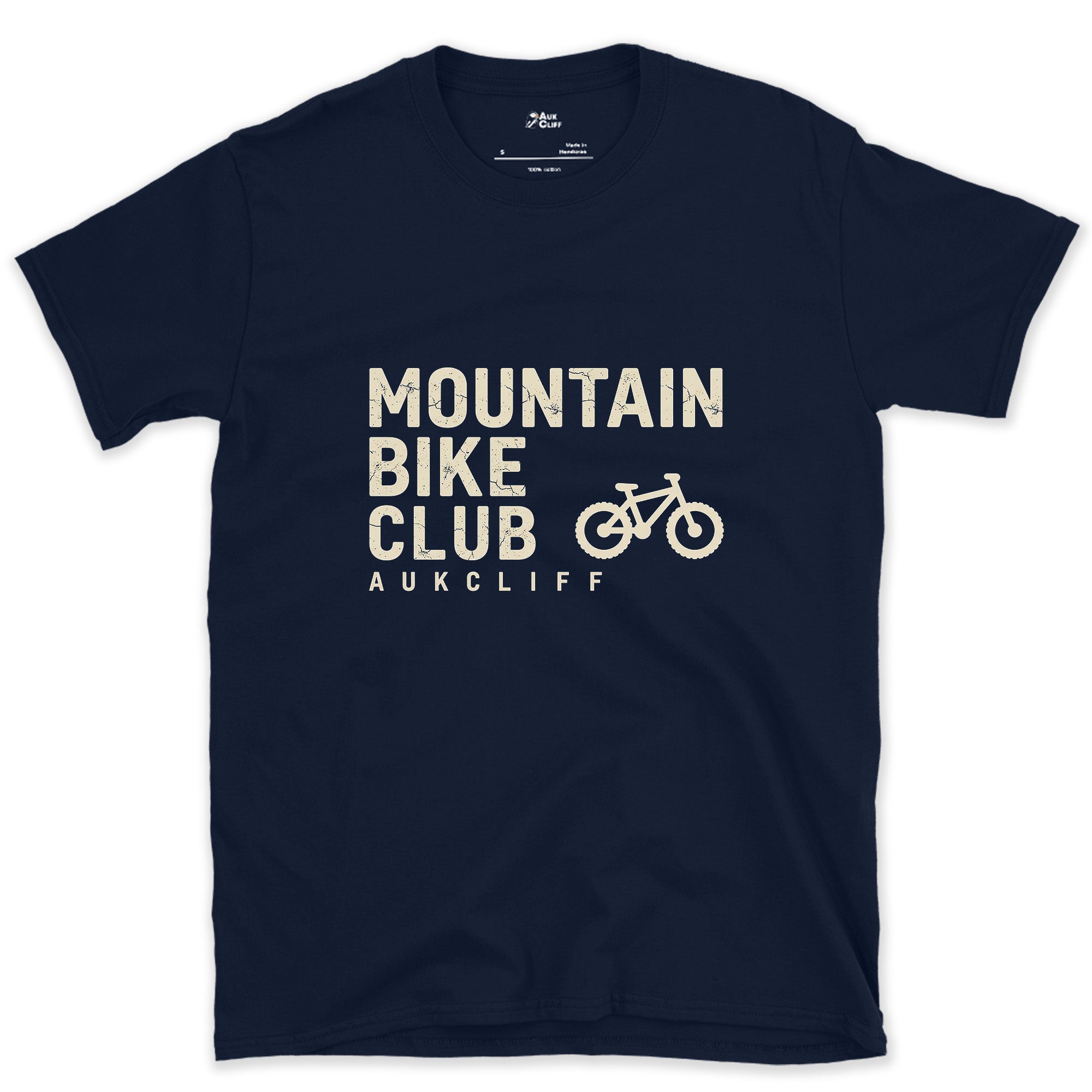 Mountain Bike Club Rides Over Driving design on a Navy Gildan Softstyle t-shirt