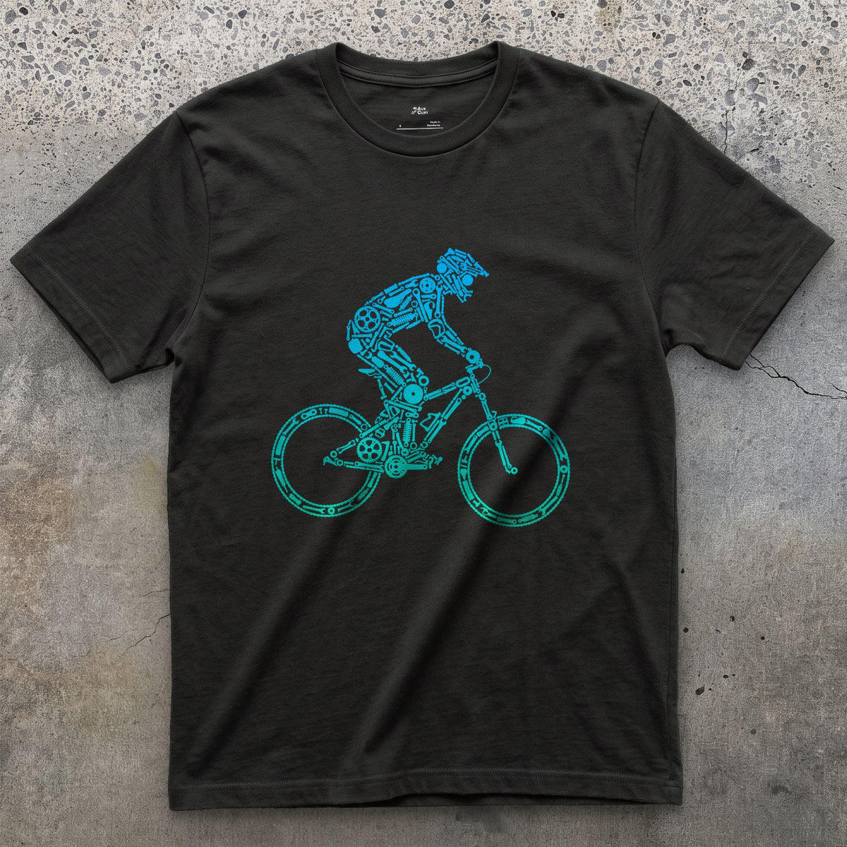 Minimal Enough to Read at Speed, Downhill Rider design on a Black Gildan Softstyle t-shirt