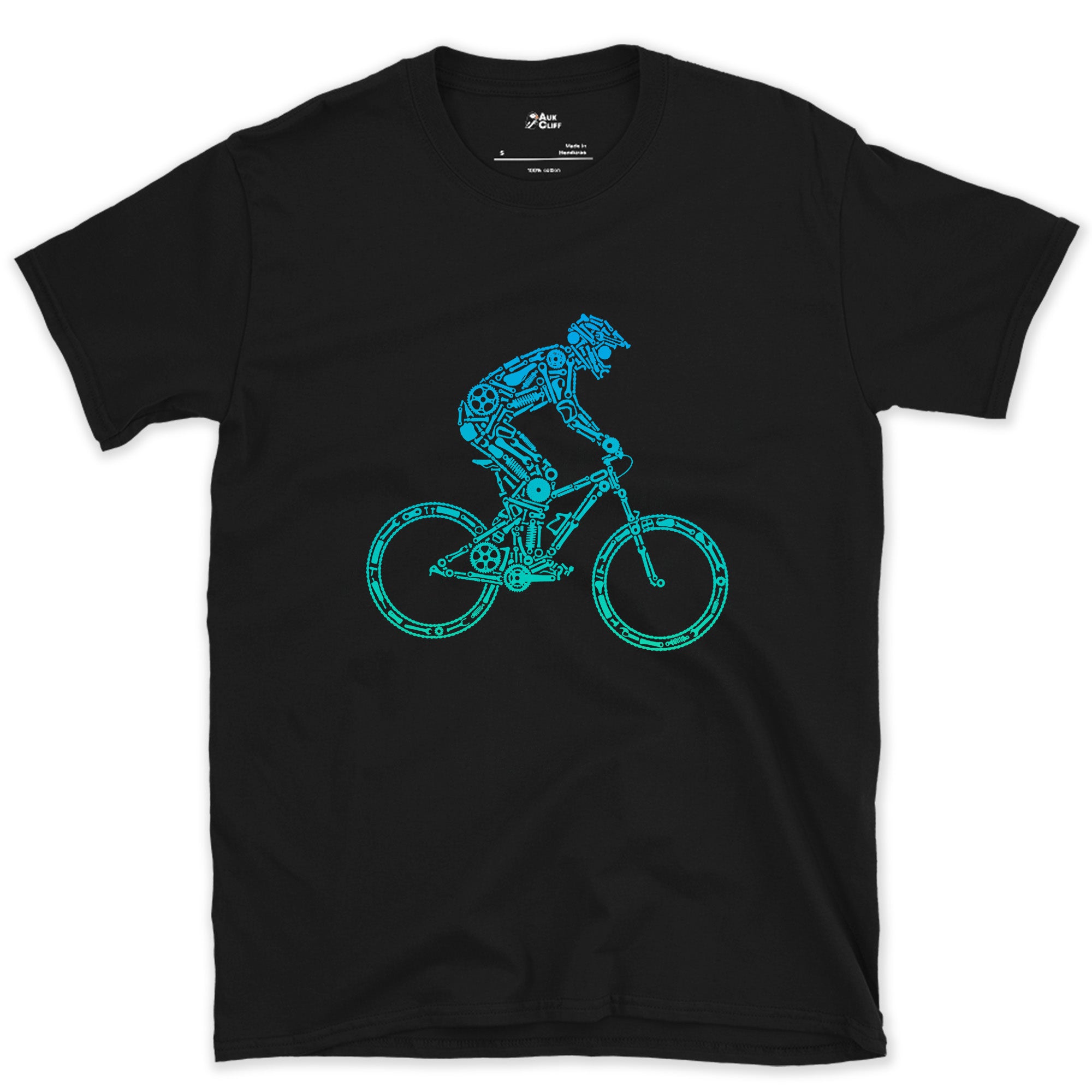 Minimal Enough to Read at Speed, Downhill Rider design on a Black Gildan Softstyle t-shirt