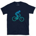 Minimal Enough to Read at Speed, Downhill Rider design on a Navy Gildan Softstyle t-shirt