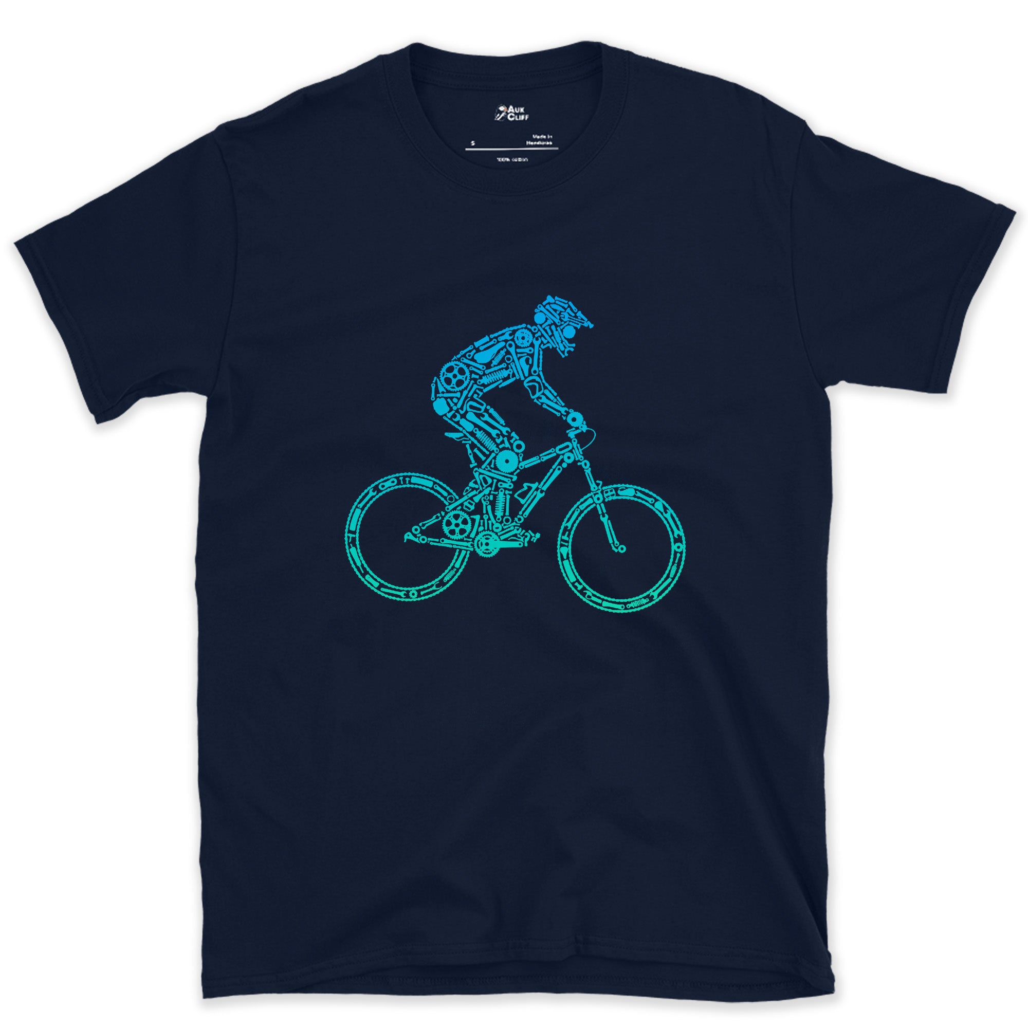 Minimal Enough to Read at Speed, Downhill Rider design on a Navy Gildan Softstyle t-shirt