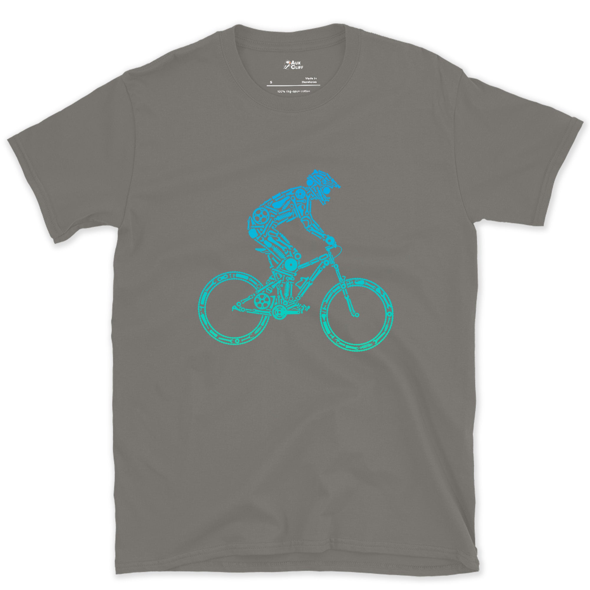 Minimal Enough to Read at Speed, Downhill Rider design on a Charcoal Gildan Softstyle t-shirt