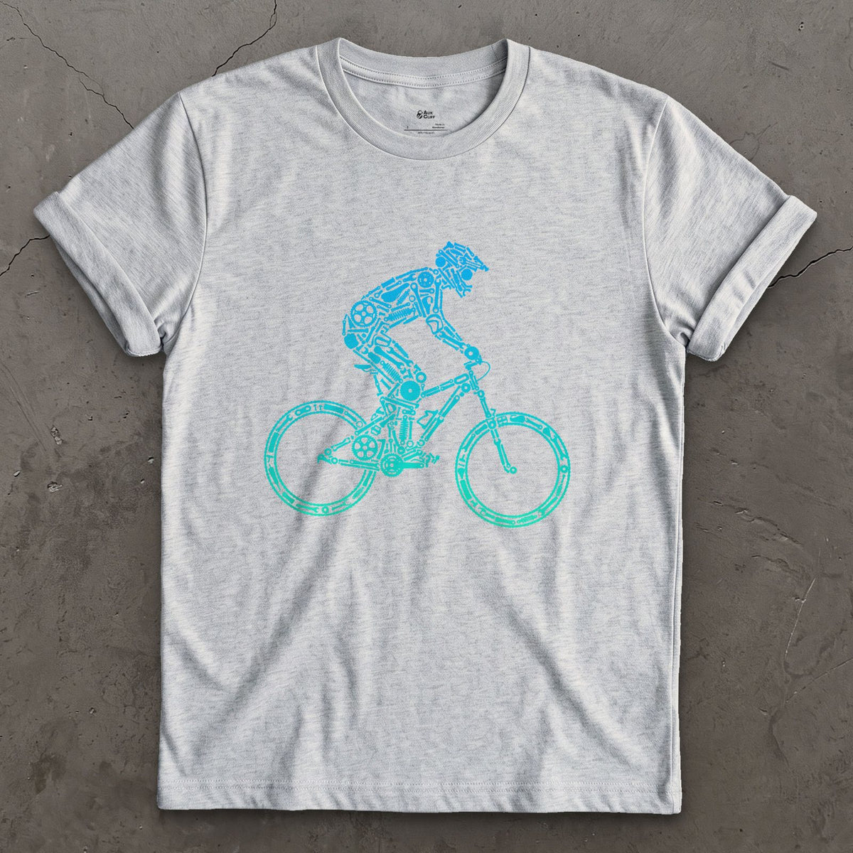 Minimal Enough to Read at Speed, Downhill Rider design on a Sport Grey Gildan Softstyle t-shirt