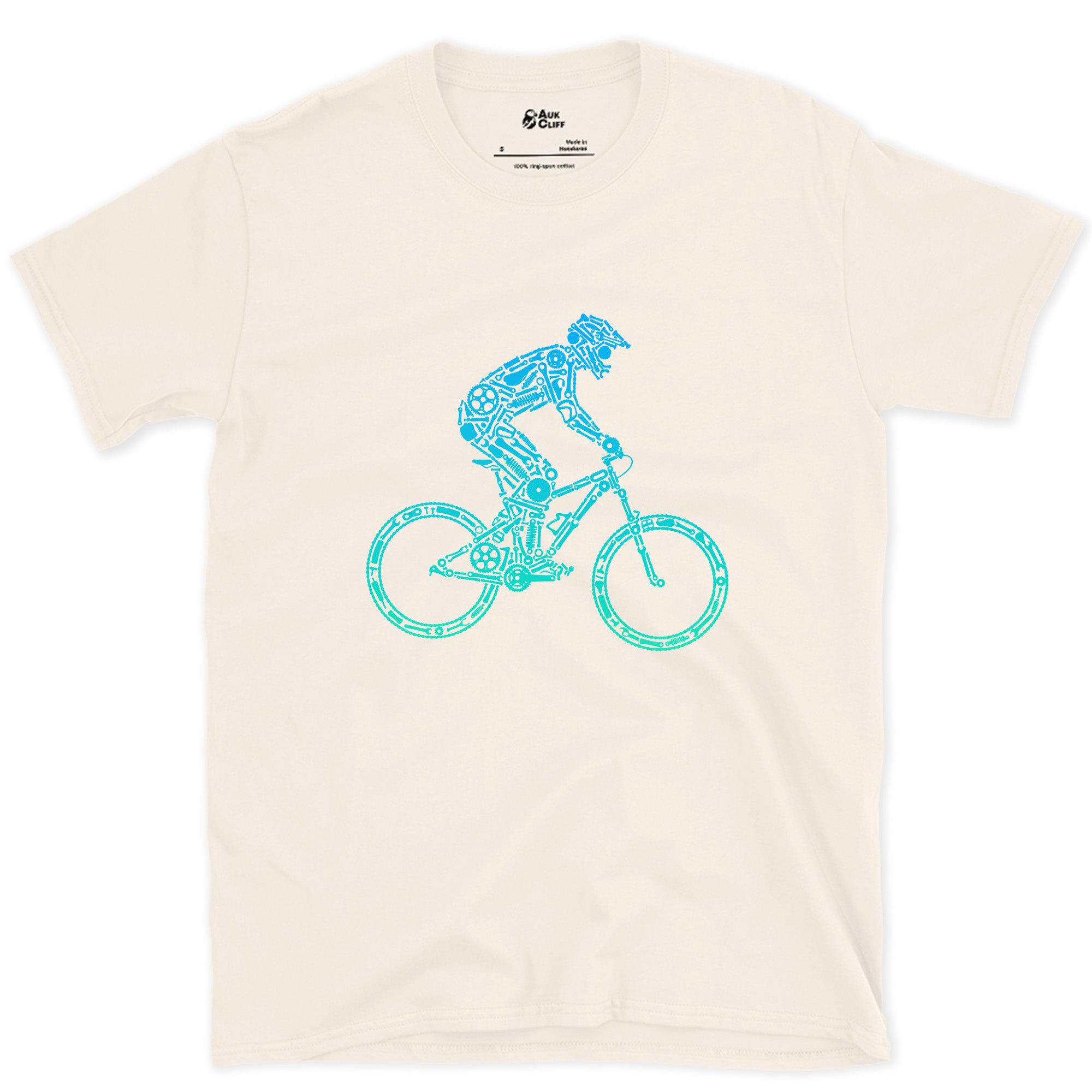 Minimal Enough to Read at Speed, Downhill Rider design on a Natural Gildan Softstyle t-shirt