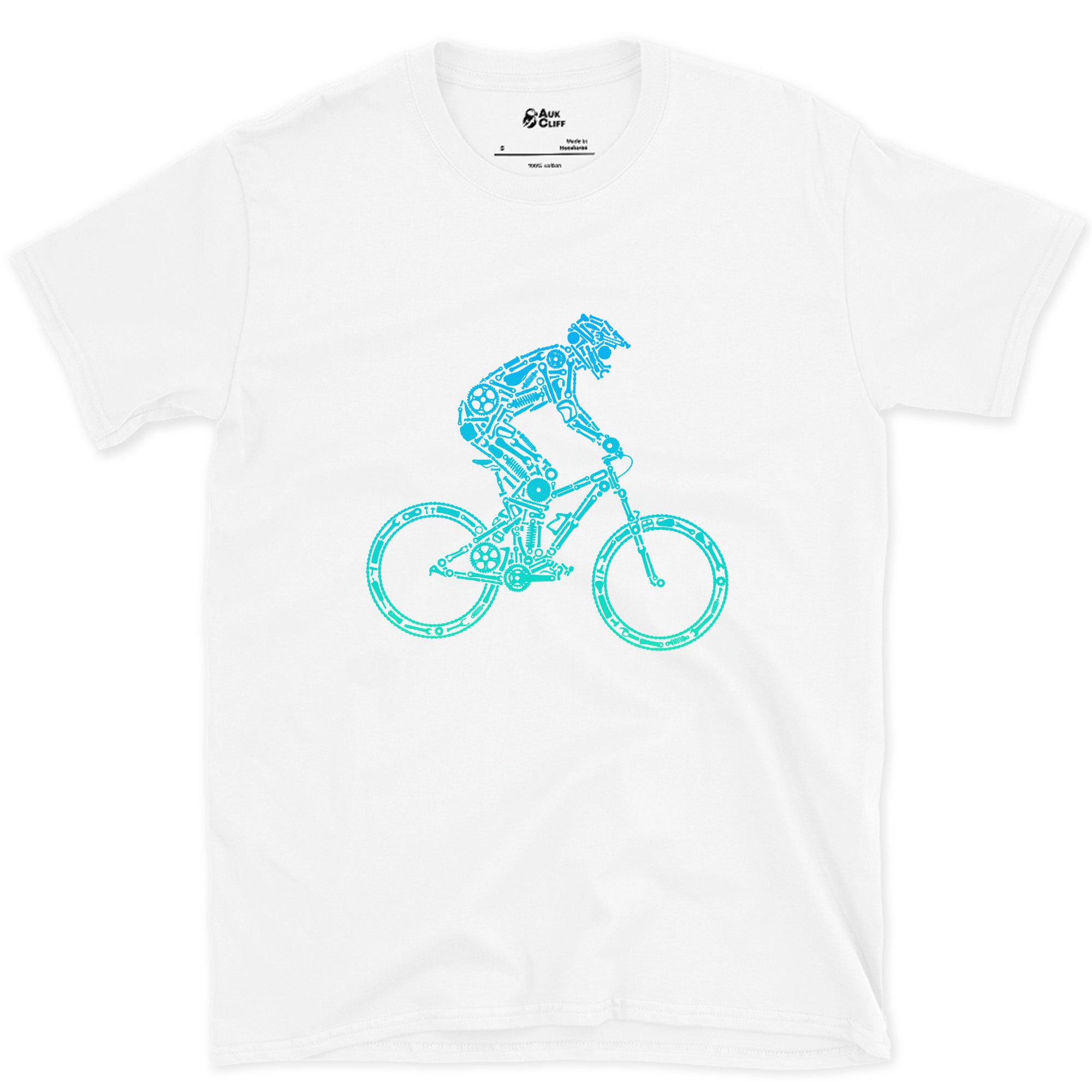 Minimal Enough to Read at Speed, Downhill Rider design on a White Gildan Softstyle t-shirt