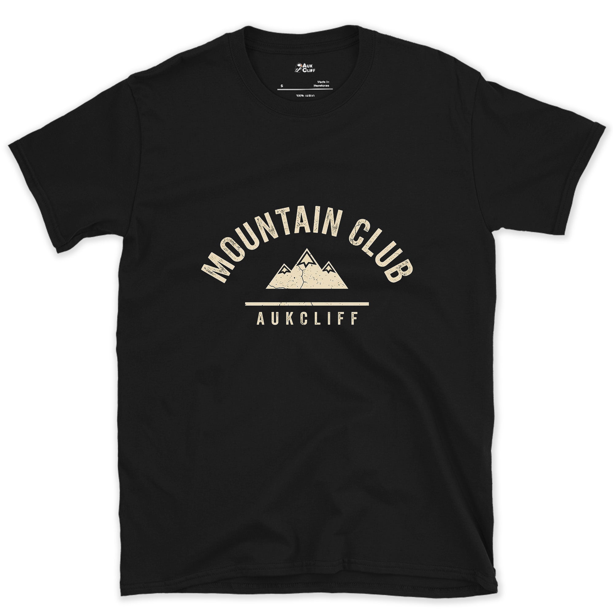 Sew It to Your Pack, Mountain Club design on a Black Gildan Softstyle t-shirt