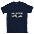 The Mountain Club Badge and Peak Icon design on a Navy Gildan Softstyle t-shirt