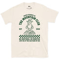 The Mountain Club, No Meetings, No Minutes design on a Natural Gildan Softstyle t-shirt