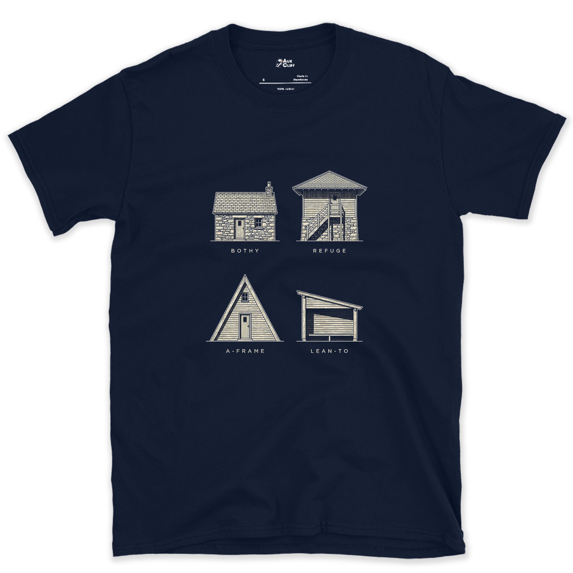 Four Ways to Sleep Out on the Trail design on a Navy Gildan Softstyle t-shirt