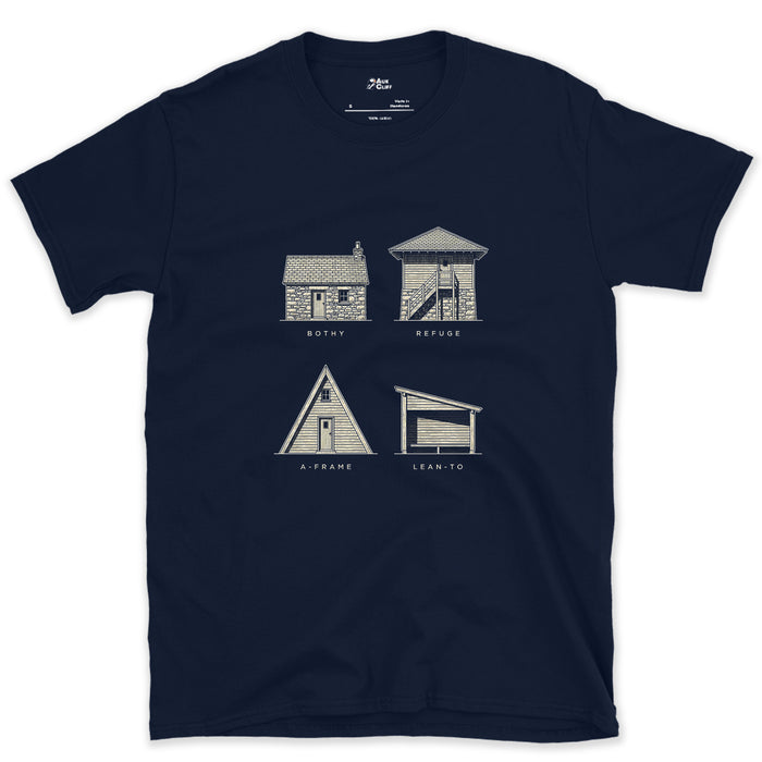 Four Ways to Sleep Out on the Trail design on a Navy Gildan Softstyle t-shirt