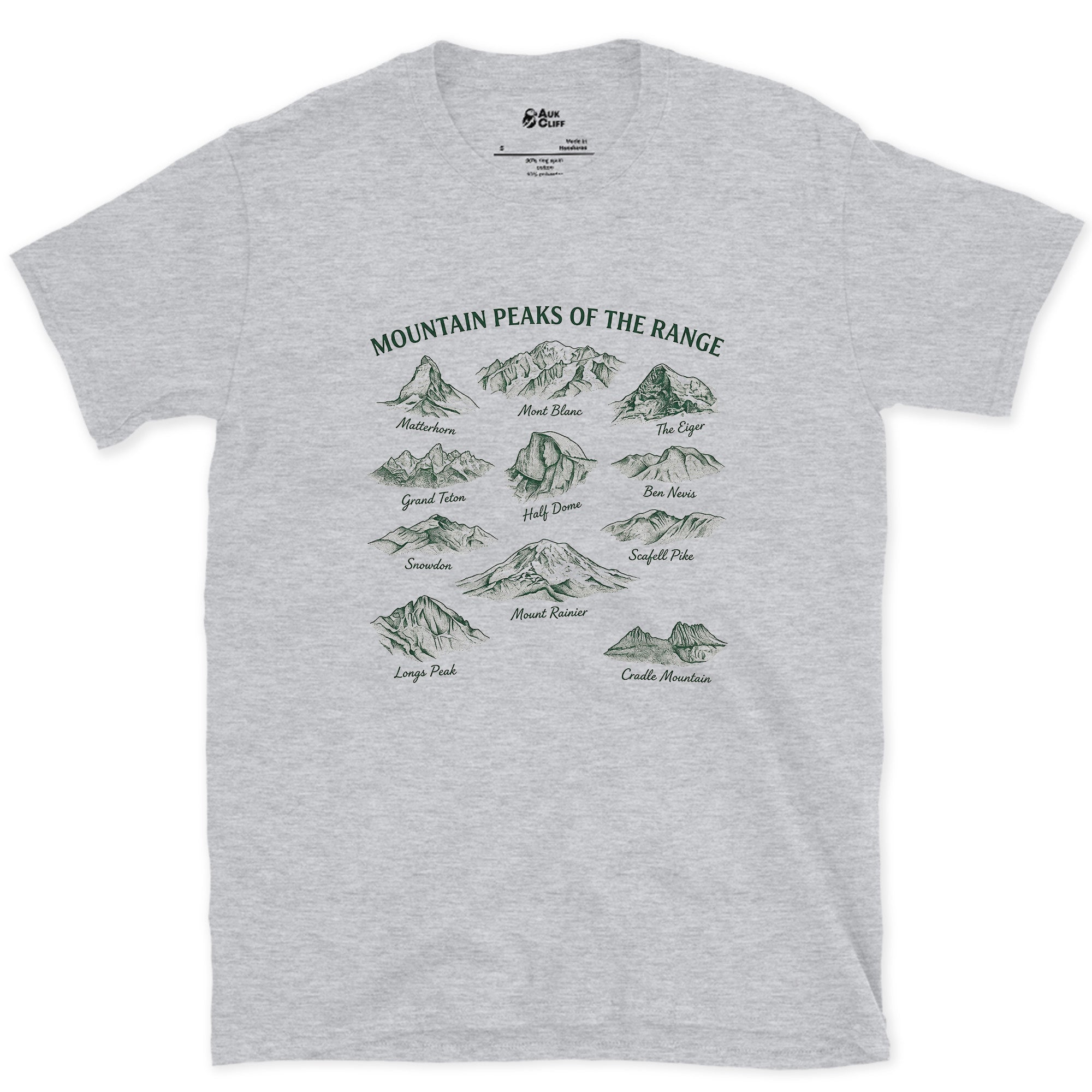 Mountain Range Named Peak by Peak design on a Sport Grey Gildan Softstyle t-shirt