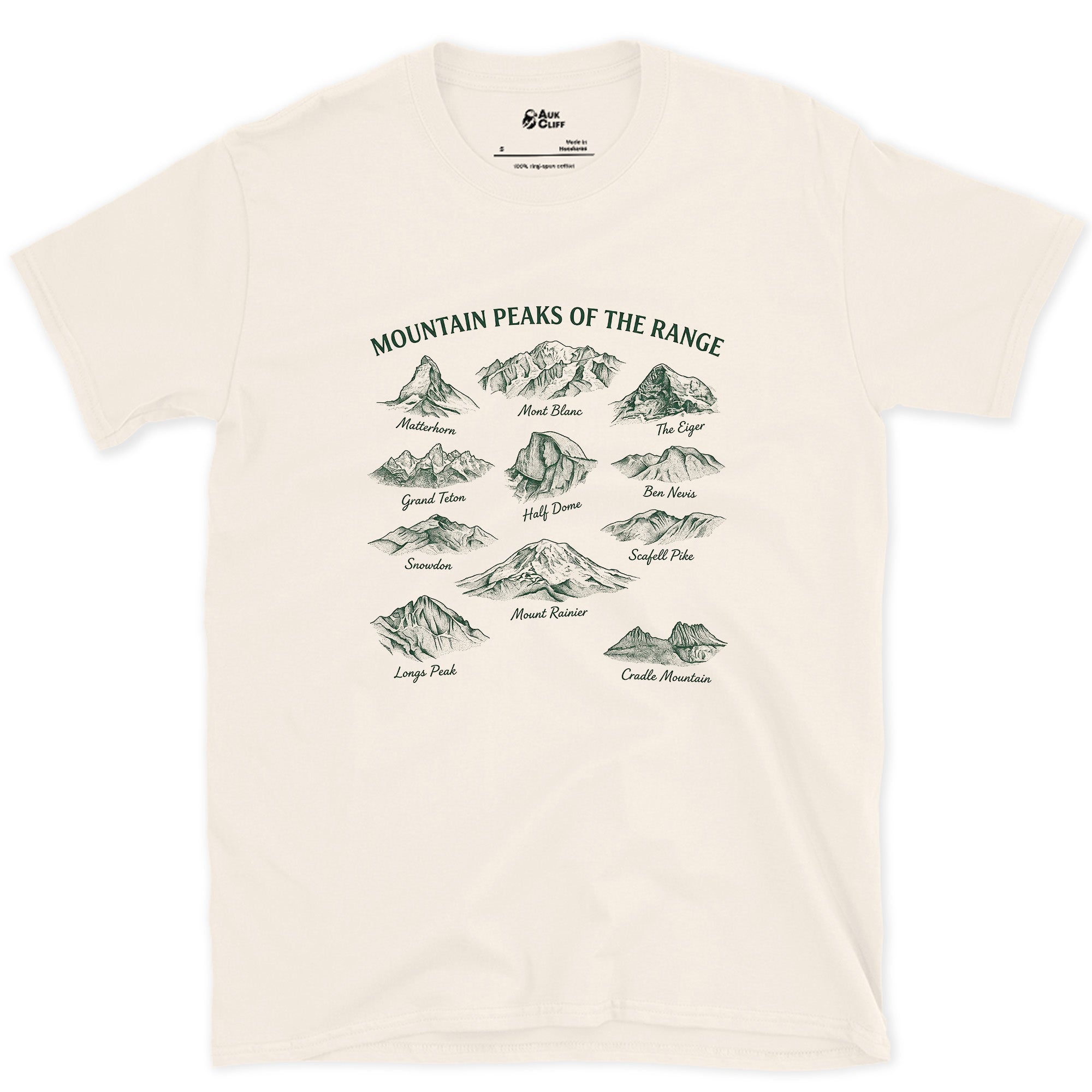 Mountain Range Named Peak by Peak design on a Natural Gildan Softstyle t-shirt