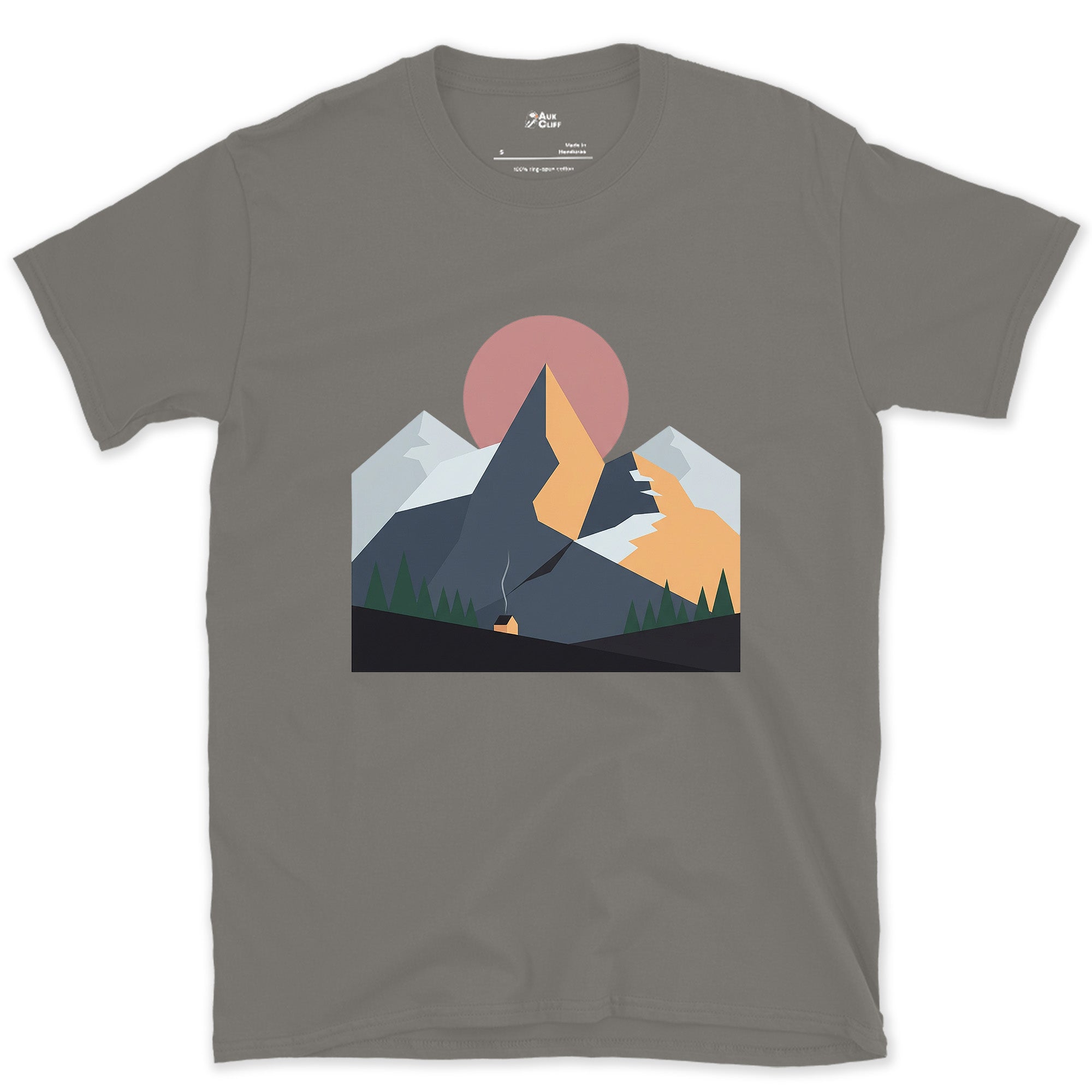 Chimney Smoke Under a Quiet Range design on a Charcoal Gildan Softstyle t-shirt